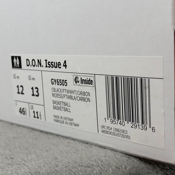 adidas D.O.N. Issue #4 Men's Core Black Cloud White Carbon Sneakers Shoes - Picture 9 of 17